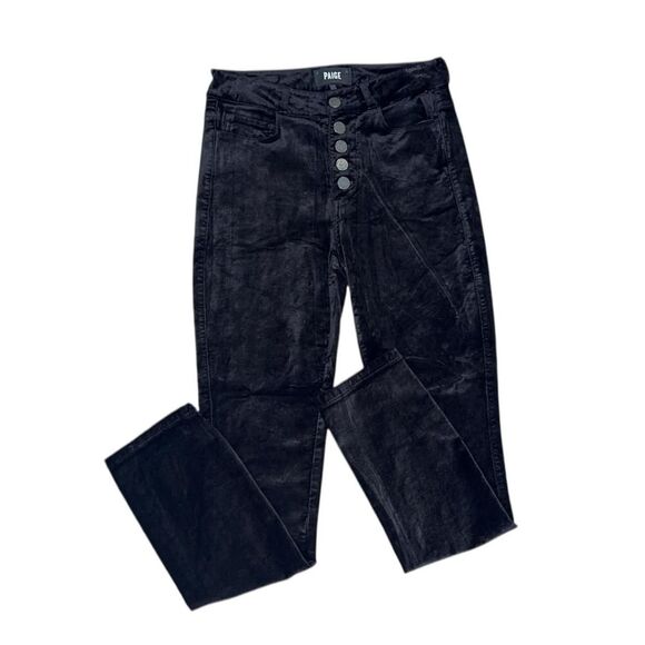 Paige Hoxton Ankle Peg Velvet Pants in Black Overdye with exposed buttons - Picture 4 of 8